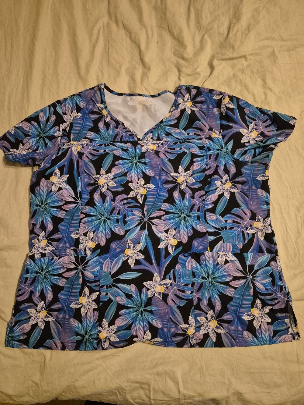 Floral V-Neck Women's Top in Blue and Purple